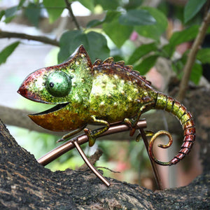 Tooarts Chameleon Sculpture Iron Animal Furnishing Wild Animal Style Indoor or Outdoor Decoration Chameleon Lovers’ Gift Green acacuss