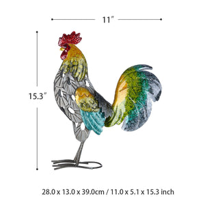 Tooarts Metal Figurine Rooster Sculpture Carved Iron Rooster Home Furnishing Articles Artwork Home Decoration Garden Miniatures acacuss