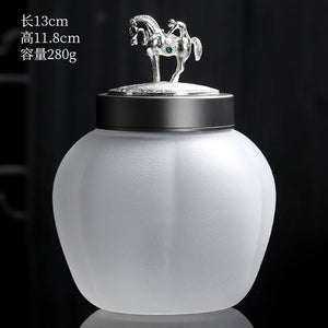 Translucent Glass Jar Tea Caddy Animal Cover Decorative Jar Sealed Jars Thickened Glass Tea Box Home Storage Tank Tea Organizer acacuss