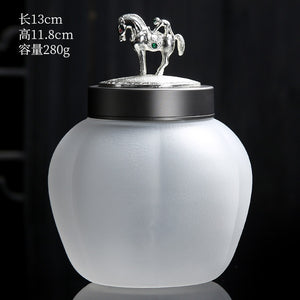 Translucent Glass Jar Tea Caddy Animal Cover Decorative Jar Sealed Jars Thickened Glass Tea Box Home Storage Tank Tea Organizer acacuss