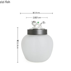 Translucent Glass Jar Tea Caddy Animal Cover Decorative Jar Sealed Jars Thickened Glass Tea Box Home Storage Tank Tea Organizer acacuss