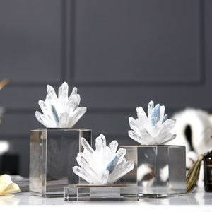 Transparent Natural Crystal Stone Ornament Diamond Crystal Flower Handcraft Sculpture Desktop Decoration Accessories Living Room acacuss