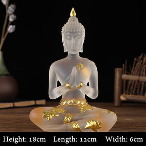 Transparent Sitting Buddha Statue Zen Gesture Thai Buddha Resin Figurine Sculpture Home Office Feng Shui Decoration Ornament acacuss