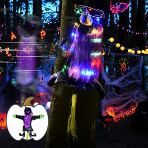 Tree Crashing Witch With Light Halloween Hanging Decor Outdoor Porch Courtyard Lawn Terrace Flying Witch Halloween Decor Prop acacuss