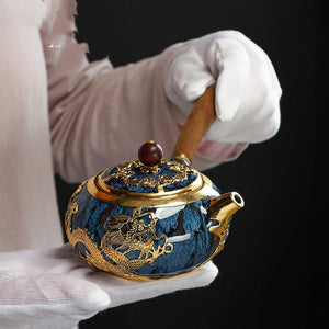 Unique Kung Fu Teapot Handmade GOLD Plated with Ebony wood side handle - ACACUSS