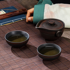 Unique Teaware Purple pottery Fashionable Ceramic Travel Tea Set Portable 2 Tea Cups and Teapot - acacuss