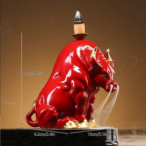 VILEAD Ceramic Bull Statue Animal Backflow Incense Burner Figurine Geometric Cattle Sculpture Home Office Desktop Decoration acacuss