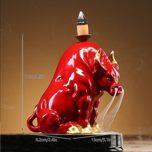 VILEAD Ceramic Bull Statue Animal Backflow Incense Burner Figurine Geometric Cattle Sculpture Home Office Desktop Decoration acacuss