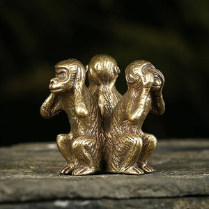 Vintage Solid Copper Three Monkeys Bronze Sculpture Home Decor Bronze Monkey Figurines Miniatures Desk Decor GQ acacuss