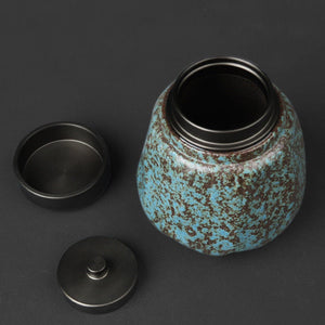Vintage TEA and Coffee TIN Container Retro Stoneware Sealed tea Storage Jar Kiln Turned - acacuss