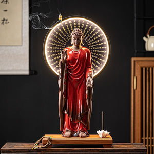 Western Three Holy Ceramic Buddha Ornaments New Chinese Home Decoration LED Light Ring Buddhist Ornaments acacuss