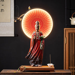 Western Three Holy Ceramic Buddha Ornaments New Chinese Home Decoration LED Light Ring Buddhist Ornaments acacuss