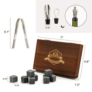 Whiskey Stones Gift Set - 9 Granite Chilling Stones Whisky Rocks - Reusable Ice Cubes With Tongs Stopper - Best Drinking Gift acacuss