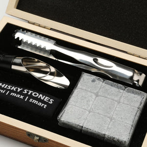 Whiskey Stones Gift Set - 9 Granite Chilling Stones Whisky Rocks - Reusable Ice Cubes With Tongs Stopper - Best Drinking Gift acacuss