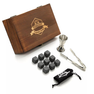 Whiskey Stones Gift Set - 9 Granite Chilling Stones Whisky Rocks - Reusable Ice Cubes With Tongs Stopper - Best Drinking Gift acacuss