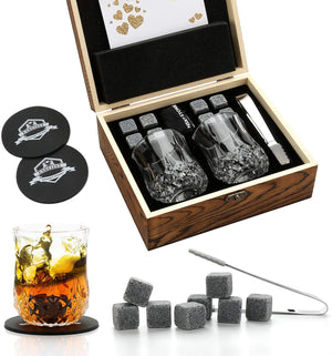 Whiskey Stones & Glasses Set, Granite Ice Cube For Whisky, Whiski Chilling Rocks In Wooden Box, Best Gift For Dad Husband Men acacuss