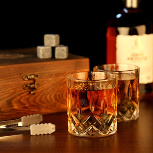 Whiskey Stones & Glasses Set, Granite Ice Cube For Whisky, Whiski Chilling Rocks In Wooden Box, Best Gift For Dad Husband Men acacuss