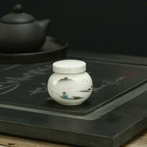 White Ceramic Jar Small Tea Caddy Storage Tank Moisture-proof Sealed Jar Tea Tins Tea Container Storage Box Candy Jars Tea Can acacuss