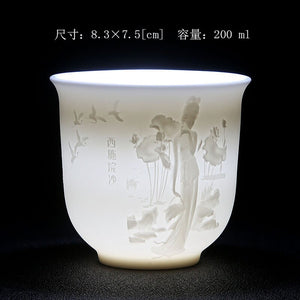 White Porcelain Heart Classics Cup Goat FatJade Personal Cup Tea Set Ceramic Host Cup Sample Tea Cup Kung FuTeaCupSingleCupSmall acacuss