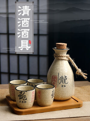 Wineware Set Vintage Sake Yellow White Wine Spirit Separator Ceramic Wine Pot Cup Suit Traditional Sake Japanese Style acacuss