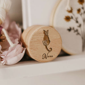 Wooden Carving Custom Name Cat Butterfly Printed Pet Hair Storage Box Cat Tooth Memorial Box Pet Supplies Pet Lost Memorial Gift acacuss