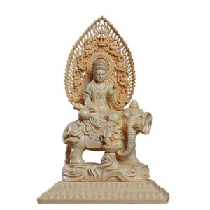 Wooden Carving Samantabhadra Manjushri Buddhist Figure Statue Solid Wood Carving Feng Shui Ornament Home Living Room Decoration acacuss