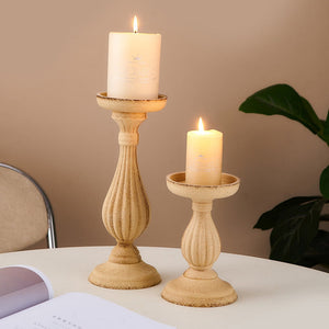 Wooden Crafts Retro Home Decoration Roman Column Candle Holder Dining Table Ornaments Creative Candlestick for Living Room Decor acacuss