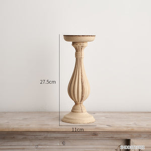 Wooden Crafts Retro Home Decoration Roman Column Candle Holder Dining Table Ornaments Creative Candlestick for Living Room Decor acacuss