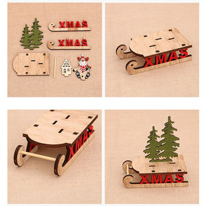 Wooden Desktop Christmas Decorations Xmas Sleigh Santa Claus Deer Cart Merry Christmas Party Home Decor Fork Naviidad acacuss