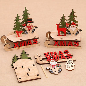 Wooden Desktop Christmas Decorations Xmas Sleigh Santa Claus Deer Cart Merry Christmas Party Home Decor Fork Naviidad acacuss