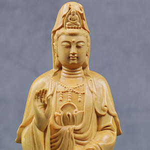 Wooden Guanyin- Ru Laifo Statue Solid wood hand carving Chinese Buddha statue Home living room, room feng shui Statue acacuss