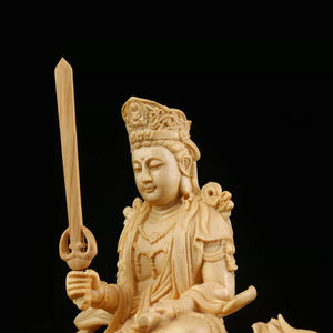 Wooden Manjushri - Samantabhadra Figure Statue Solid wood hand-carved Buddha statue Home feng shui ornaments 14cm-5.50 in acacuss