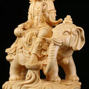 Wooden Manjushri - Samantabhadra Figure Statue Solid wood hand-carved Buddha statue Home feng shui ornaments 14cm-5.50 in acacuss