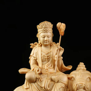 Wooden Manjushri - Samantabhadra Figure Statue Solid wood hand-carved Buddha statue Home feng shui ornaments 14cm-5.50 in acacuss