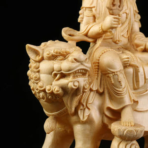 Wooden Manjushri - Samantabhadra Figure Statue Solid wood hand-carved Buddha statue Home feng shui ornaments 14cm-5.50 in acacuss