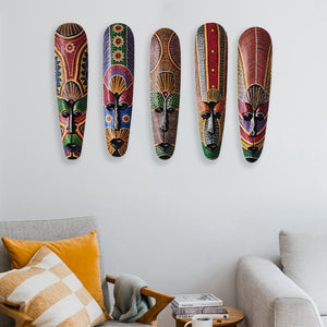 Wooden Mask Wall Hanging Solid Wood Carving Painted Facebook Wall Decor Bar Home Decorations African Totem Mask Crafts acacuss