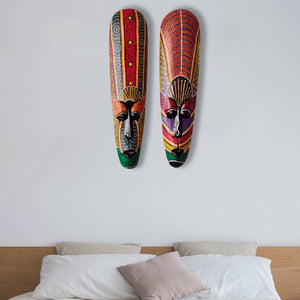 Wooden Mask Wall Hanging Solid Wood Carving Painted Facebook Wall Decor Bar Home Decorations African Totem Mask Crafts acacuss