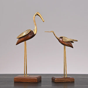 Wooden Pot Ornament Crane Bird Swan Simulation Animal Sculpture Brass Metal Sculpture Home Decoration Decorative Figurines acacuss
