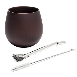 Wooden Yerba Gourd Mate Tea Set Handmade Natural Wood Coffee Water Mate Cup with Spoon Straw Bombilla Brush 200ML acacuss