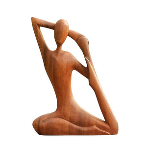 Wooden Yoga Meditation Statue Handmade Abstract Yoga Pose Sculpture Wood Carving Creative Tabletop Ornaments For Living Room acacuss