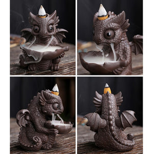 Y Cartoon Dragon Backflow Incense Ceramic Sandalwood Waterfall Incense Holder Cute Dinosaur Decoration Zen Home Fragrance Decor acacuss