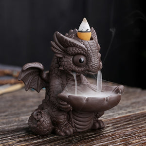 Y Cartoon Dragon Backflow Incense Ceramic Sandalwood Waterfall Incense Holder Cute Dinosaur Decoration Zen Home Fragrance Decor acacuss