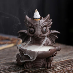 Y Cartoon Dragon Backflow Incense Ceramic Sandalwood Waterfall Incense Holder Cute Dinosaur Decoration Zen Home Fragrance Decor acacuss