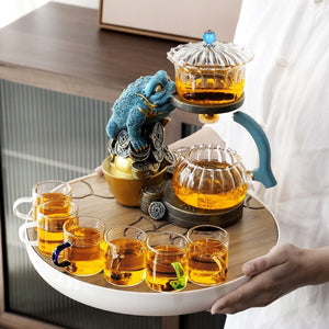 YOMEEI Chinese Glass Automatic Tea Set Anti-Scalding Magnetic Suction Teapot Household Ceramics Toad Tea Coffee Maker Drinkware acacuss