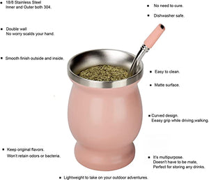 Yerba Mate Gourd Set Double-Wall Stainless Steel Mate Tea Cup and Bombilla Set Includes Yerba Mate Gourd (Cup) With One Bombilla acacuss