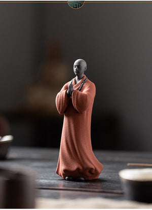Zen Purple Sand Pray Little Monk Tea Pet Figure Sculpture Fairy Garden Statues Landscape Tearoom Decoration Meditation Buddhism acacuss