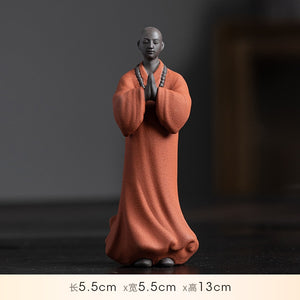 Zen Purple Sand Pray Little Monk Tea Pet Figure Sculpture Fairy Garden Statues Landscape Tearoom Decoration Meditation Buddhism acacuss