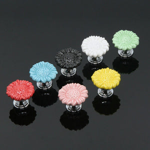 Zinc Alloy Ceramic Handle Round Cabinet Handles Wardrobe Single Hole Desk Drawer Knobs Pastoral Snails Sunflower Fish Pulls acacuss