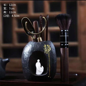 Zisha Tea Ceremony Six Gentlemen Set Ebony Solid Wood Kung Fu Tea Set Accessories Six-piece Tea Making Tool Tea Clip acacuss