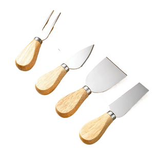4-piece Stainless Steel Cheese Knife And Fork Set Wooden Handle Cheese Pizza Baking Tool Kitchen Supplies acacuss